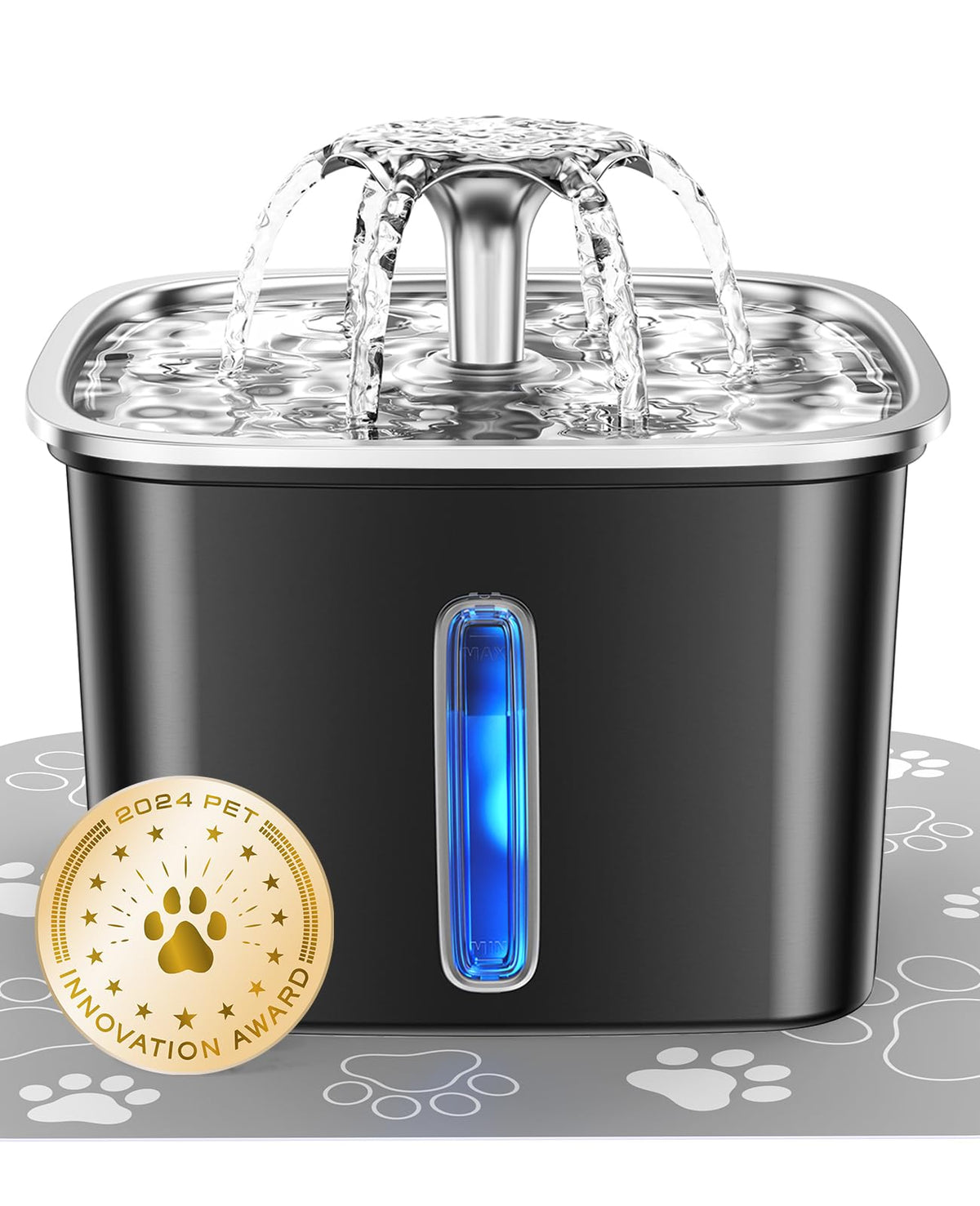 Veken space-black fountain front view for easy hydration.