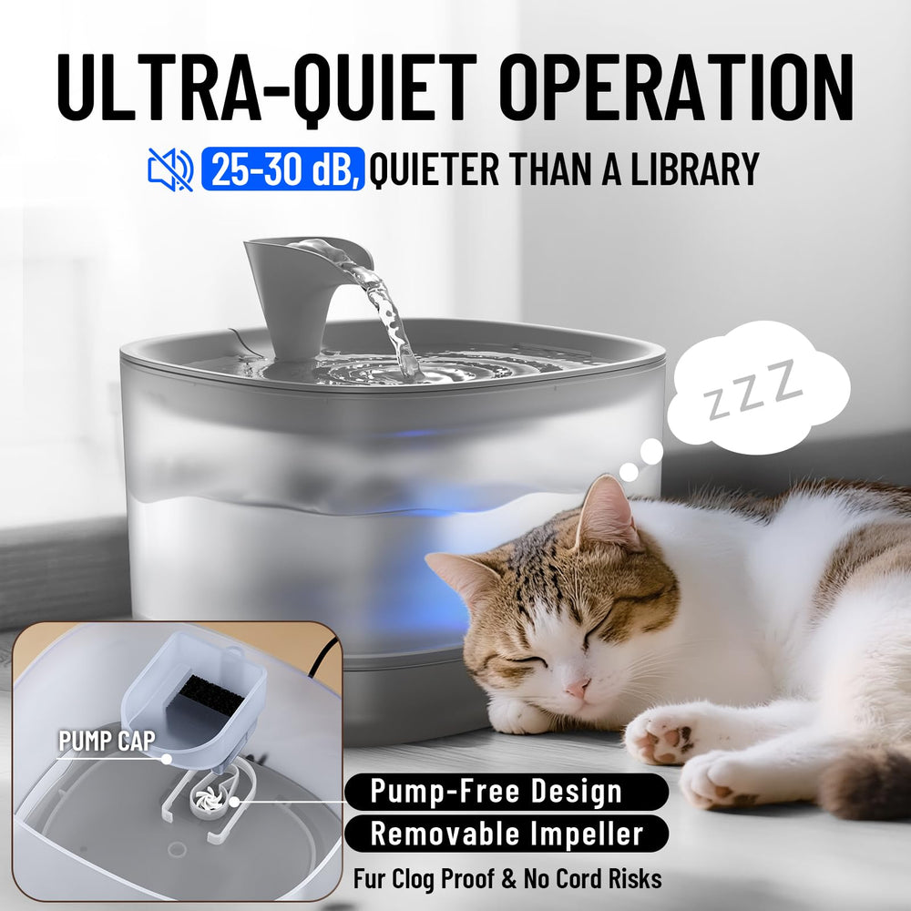 Veken cat water fountain LED light provides soft night visibility.