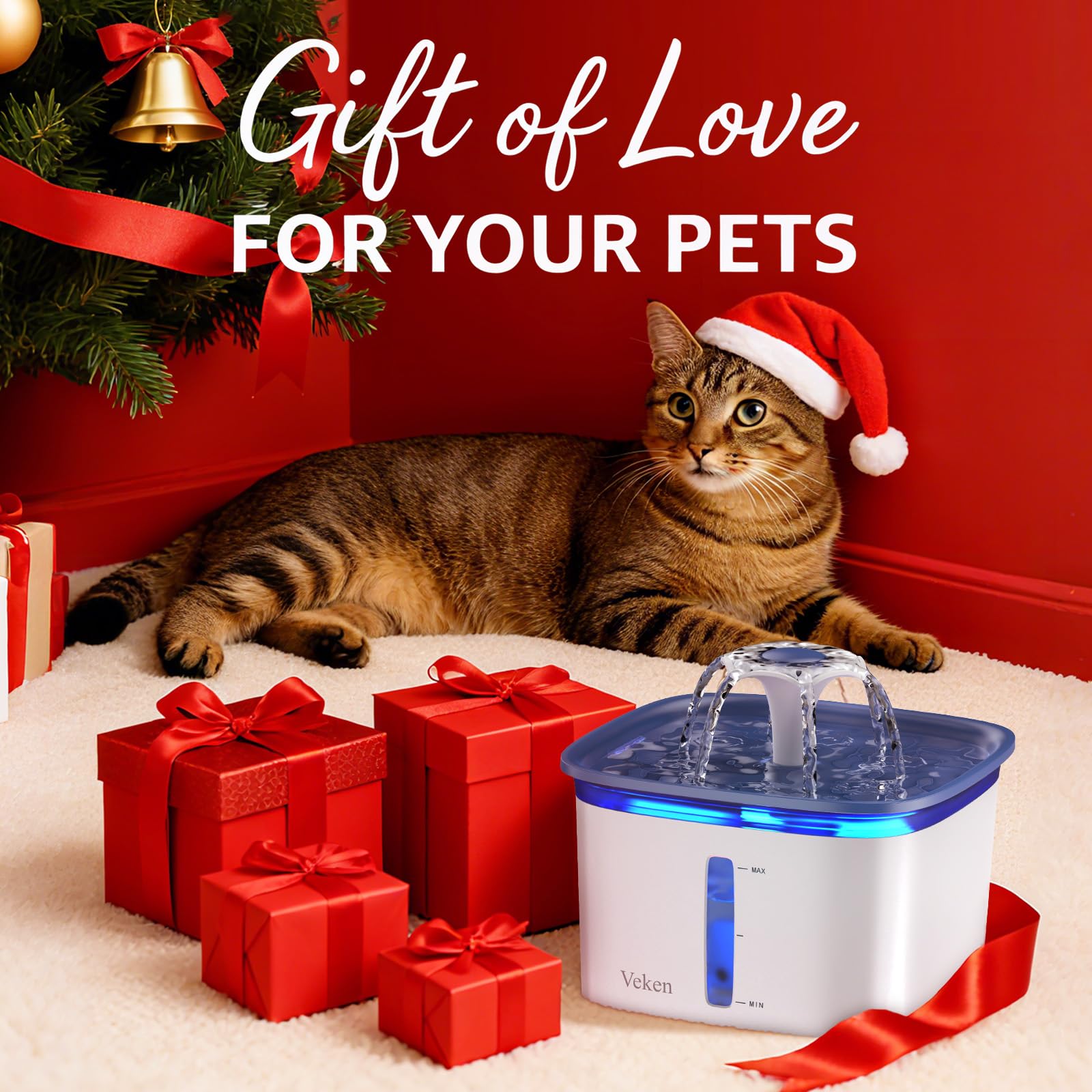 Veken pet fountain gentle-flow mode offers calm water delivery for sensitive pets.