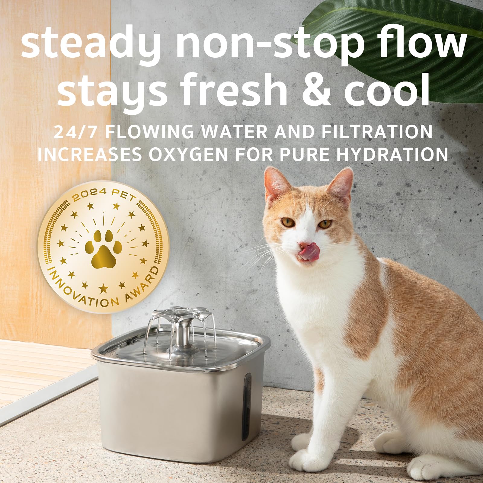 Veken silicone mat under fountain protects surfaces and catches spills.
