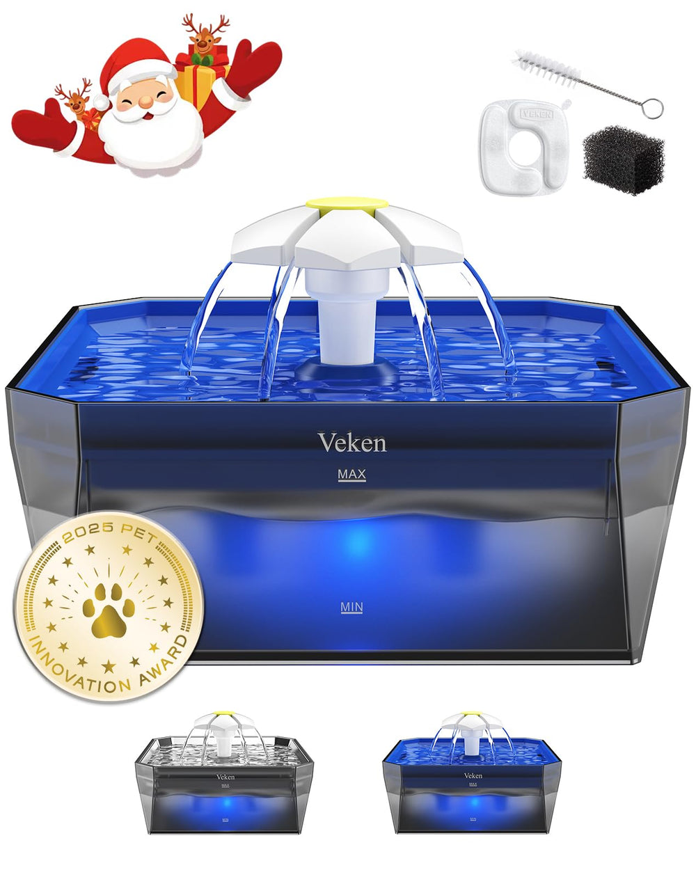 Veken small pet water fountain front view in blue showing easy hydration for cats and small pets.