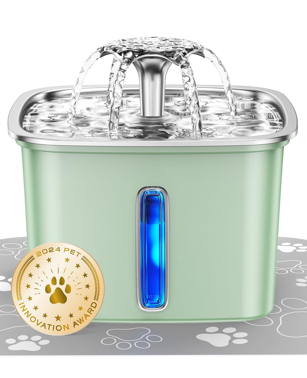 Veken stainless steel cat fountain top view in tea green for multi-pet hydration