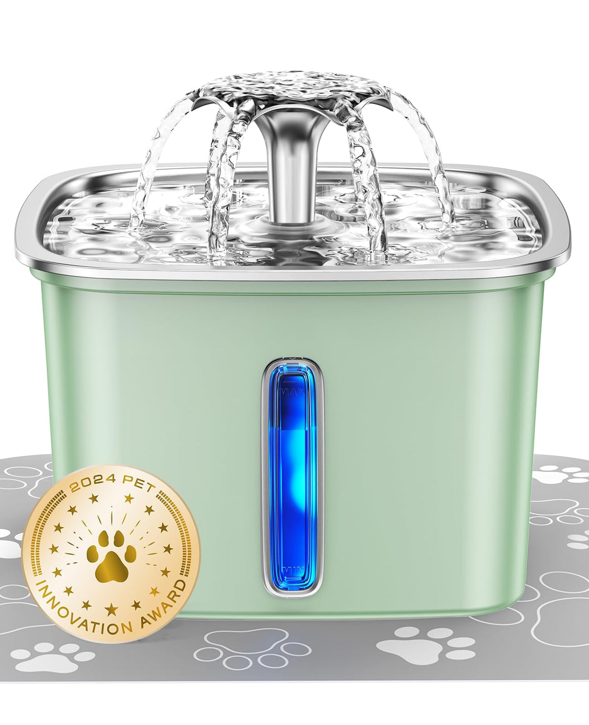 Veken stainless steel cat fountain top view in tea green for multi-pet hydration