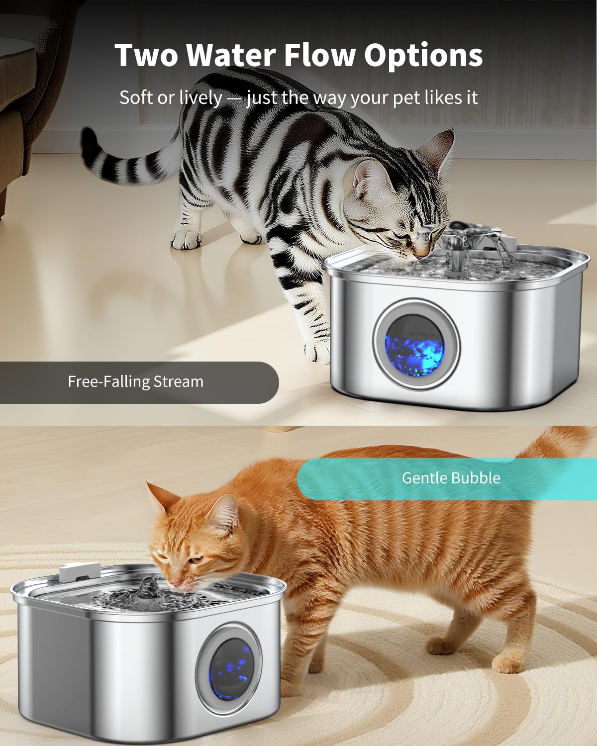 Vekonn Cat Water Fountain filtration system reduces odors and debris.
