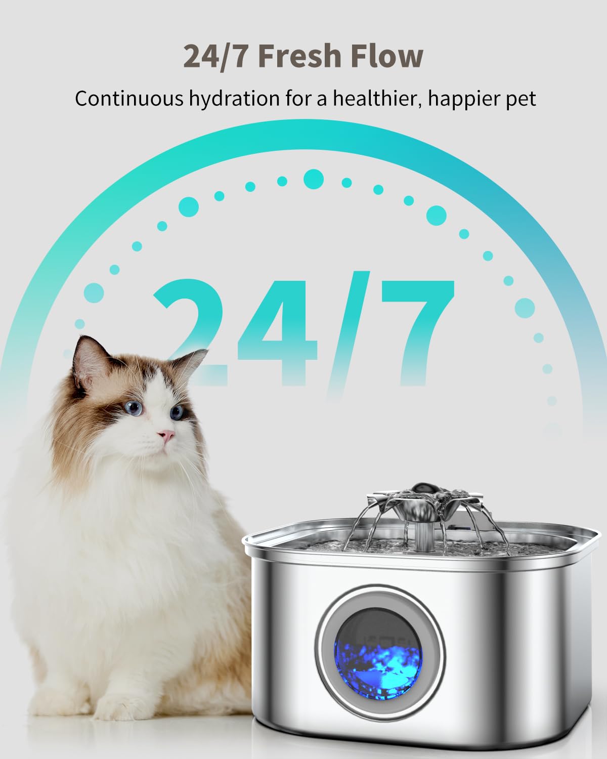 Vekonn Cat Water Fountain quiet pump for peaceful spaces.