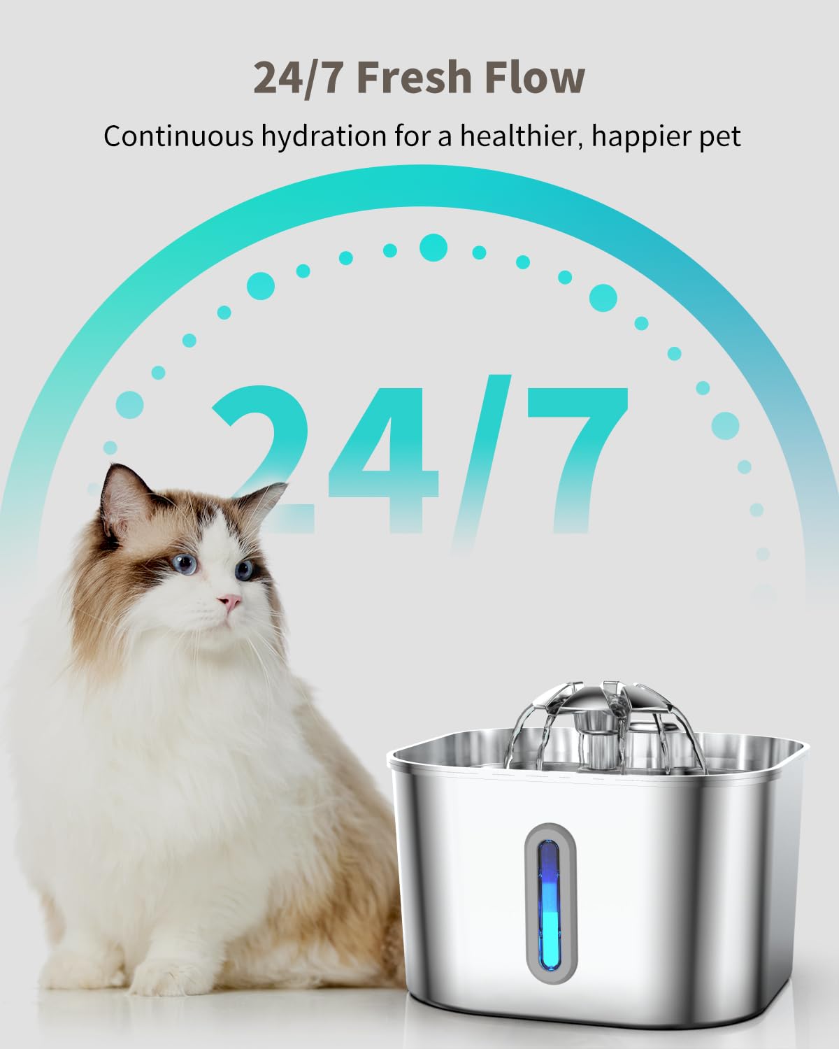 Vekonn cat water fountain removable flower-spout offers flowing or quiet drinking.