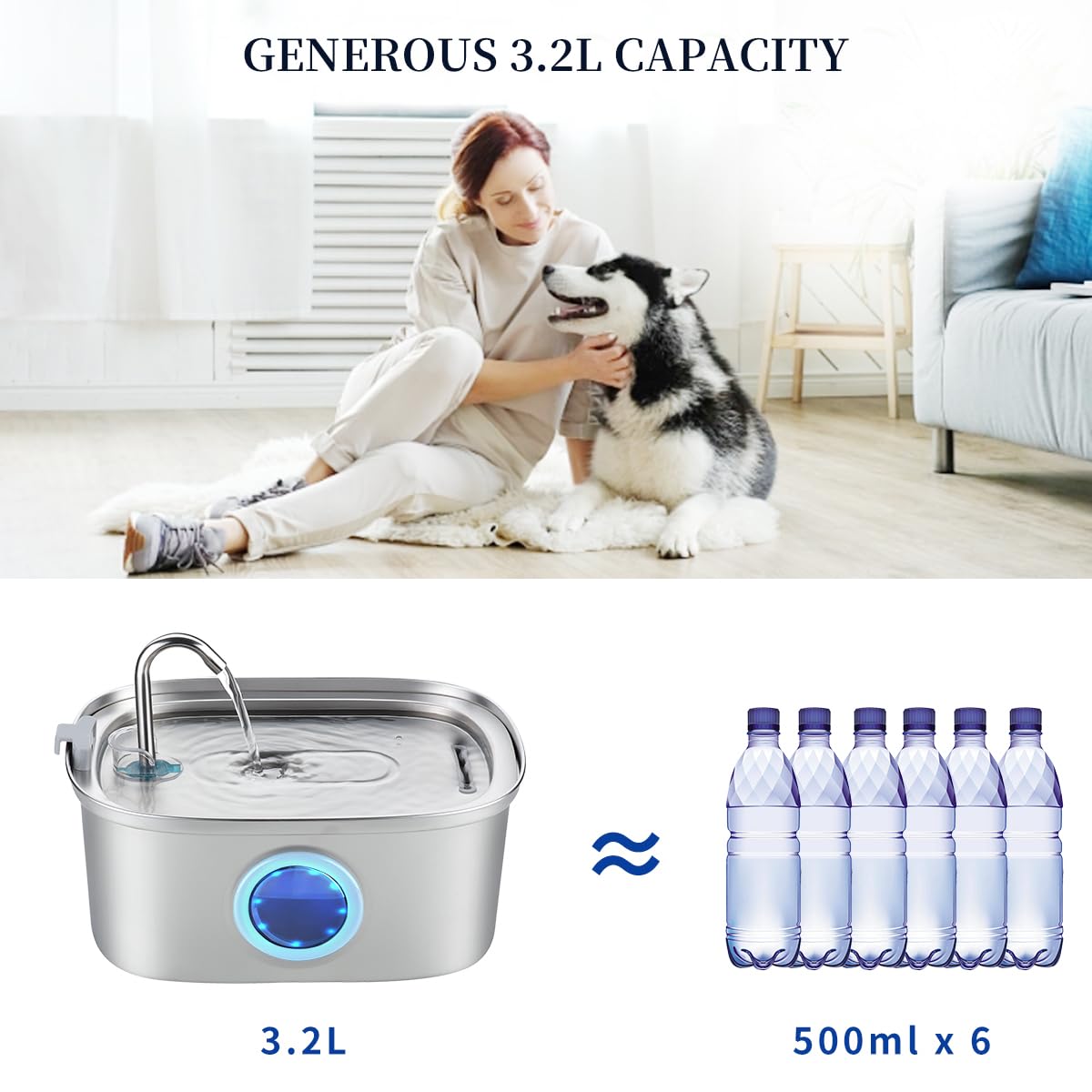 Vekonn Cat Water Fountain with water level window for easy refills.