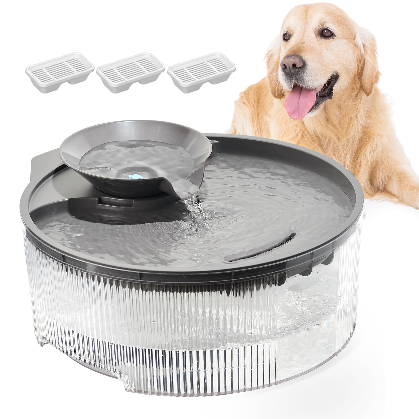 Vekonn dog water fountain transparent body helps monitor water level for timely refills.
