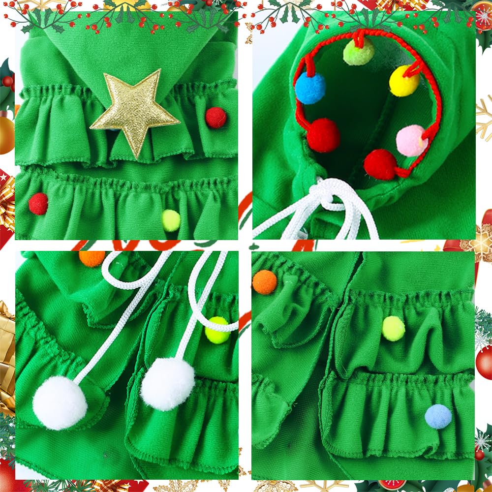 Vellibring pet costume tree design with gold stars enhances holiday charm in photos