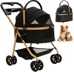Velora pet-stroller folded-compact image shows easy storage and portability for trips.
