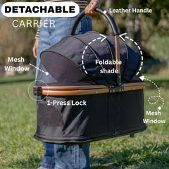 Velora pet-stroller front-swivel-wheels shows agile steering on sidewalks and curbs.