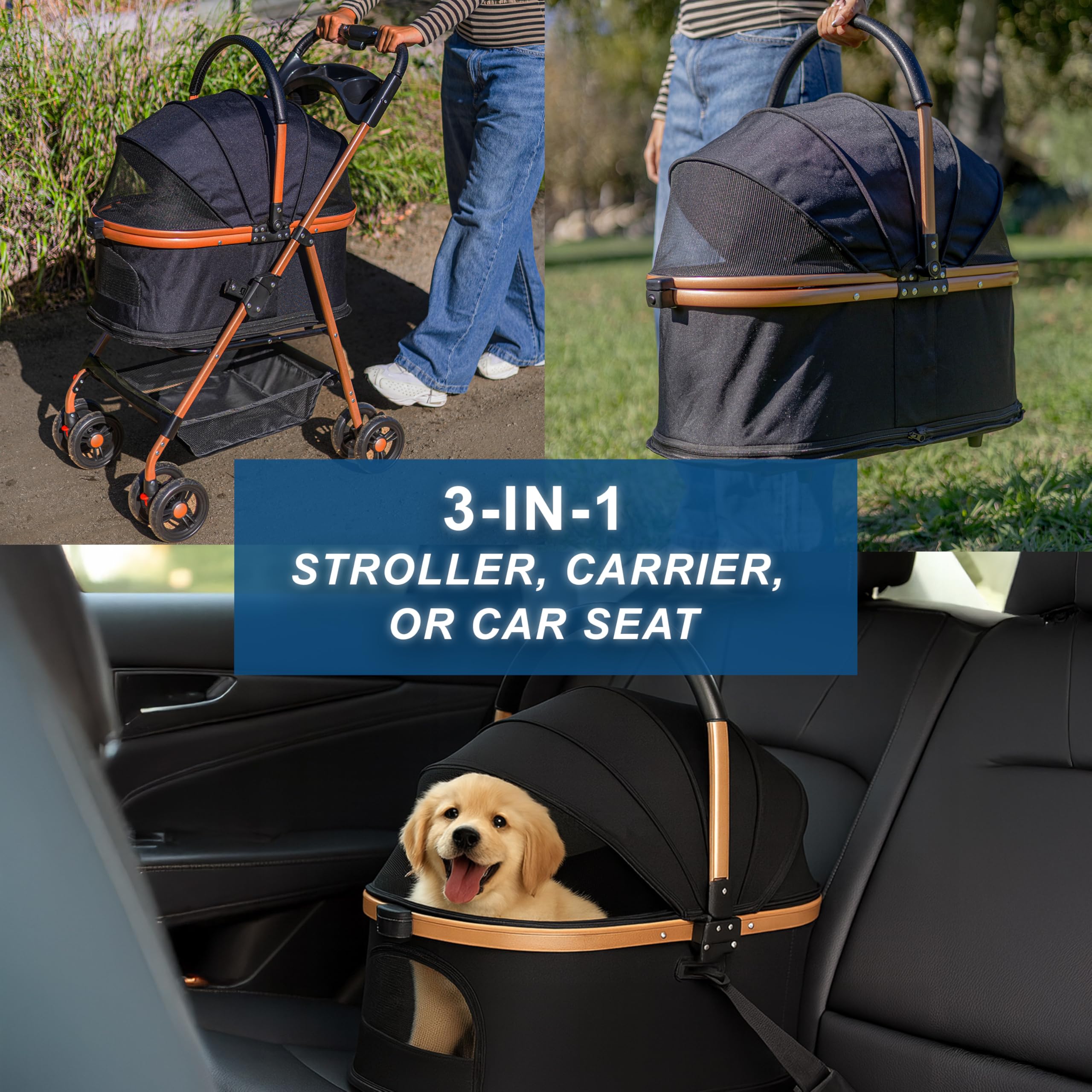 Velora pet-stroller pu-wheels-durable offer quiet, durable wheels for city and park surfaces.