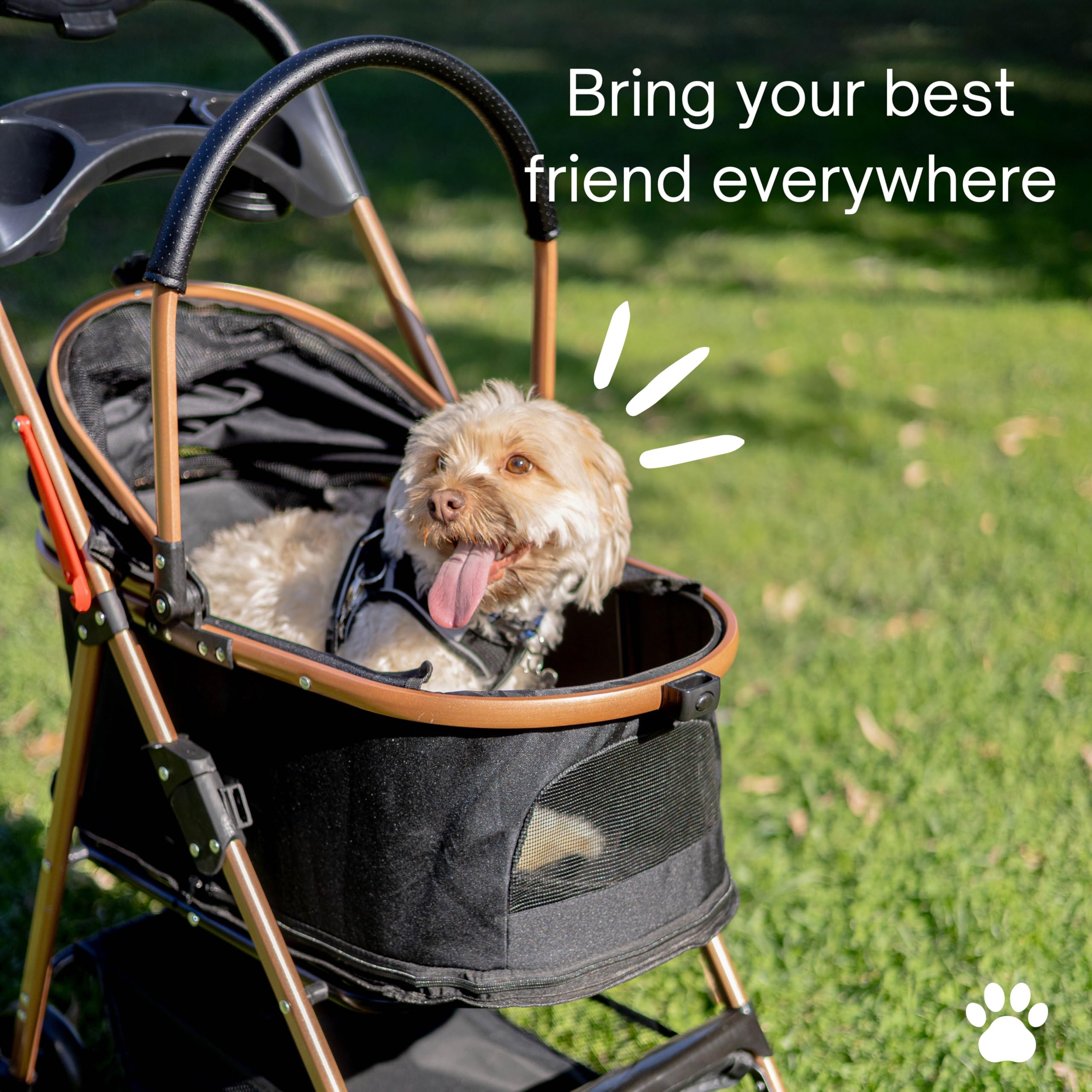 Velora pet-stroller storage-basket captures essentials like treats and water during outings.