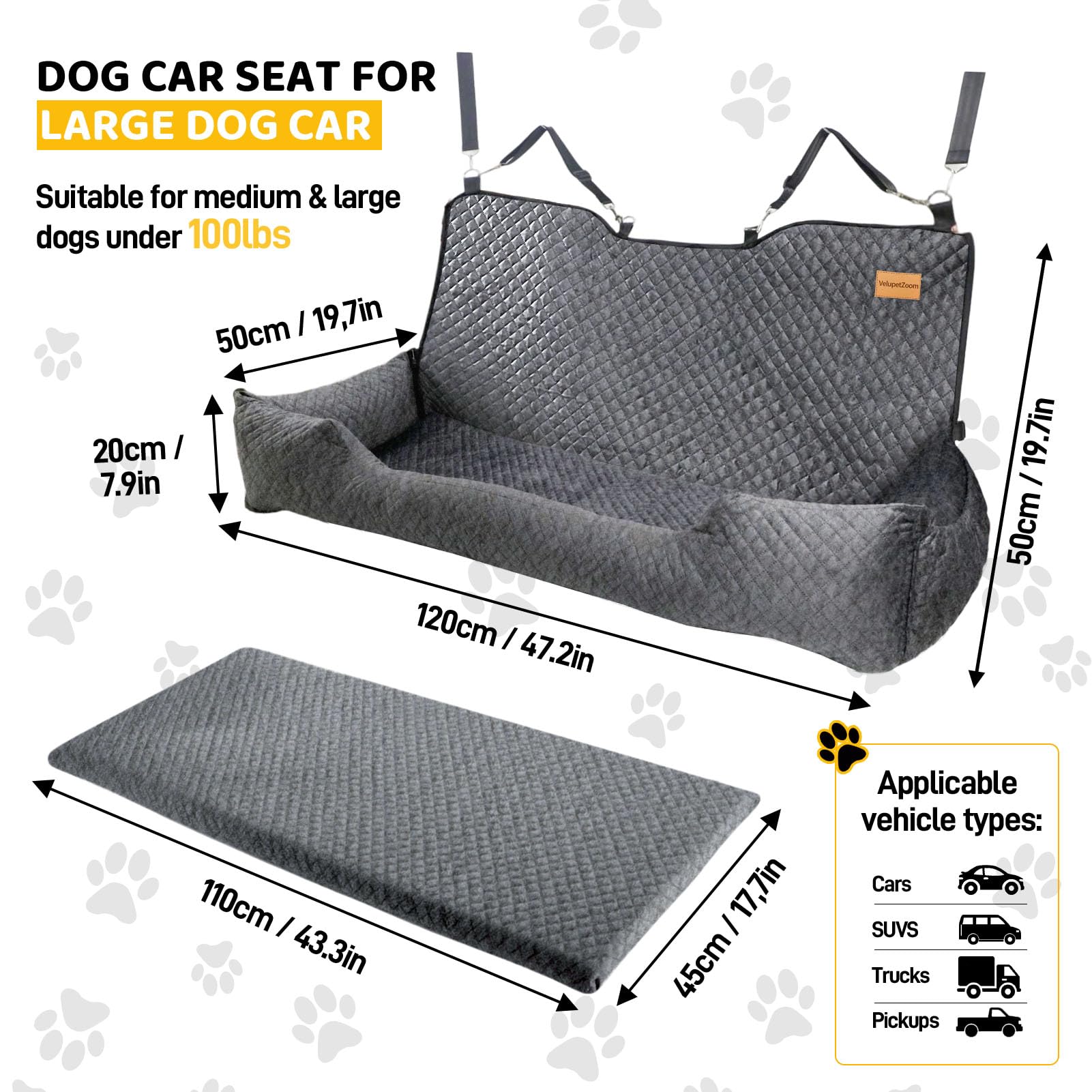 Velupet Zoom back-seat booster protects the car seat from scratches and dirt.