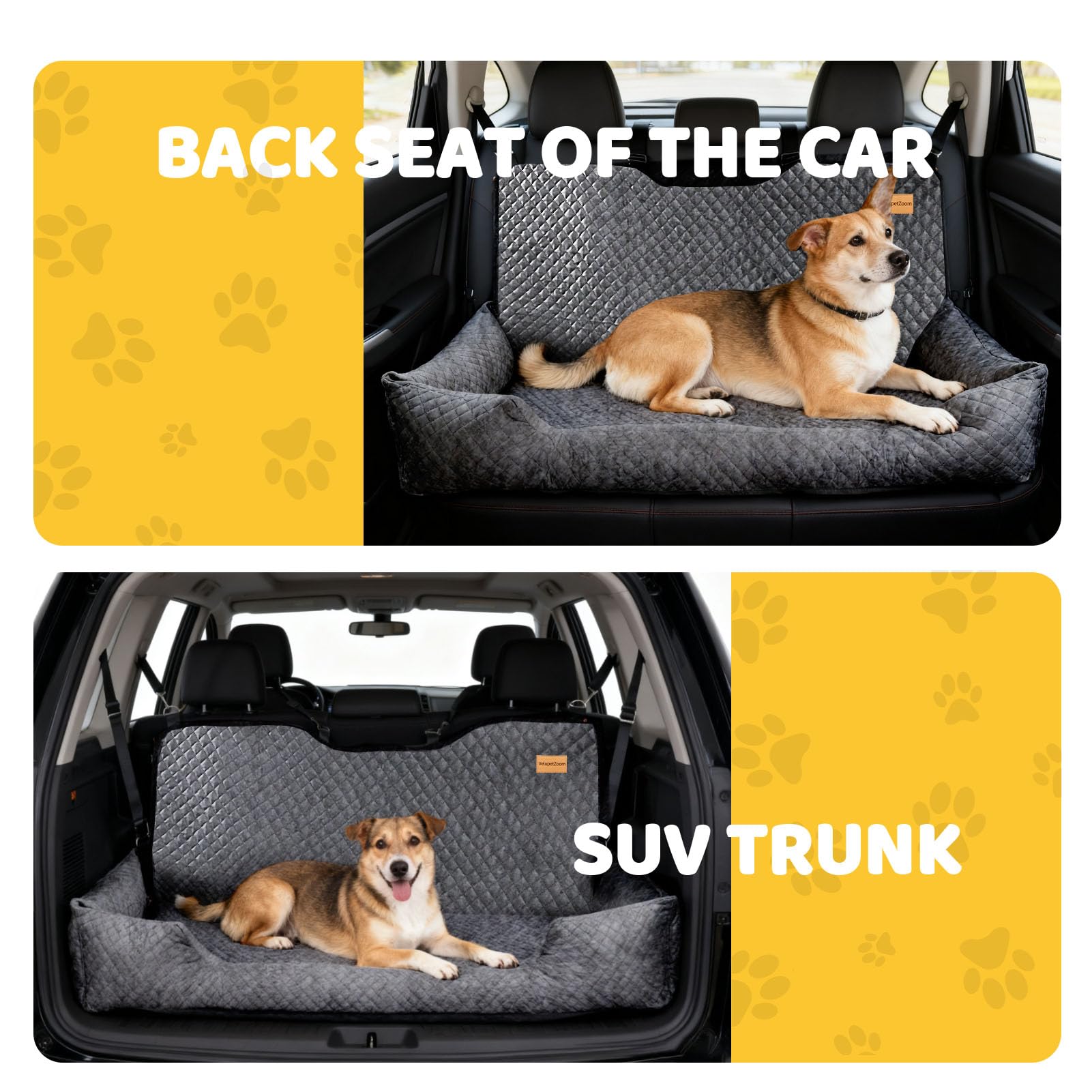 Velupet Zoom dual pockets hold snacks and bags for quick access.