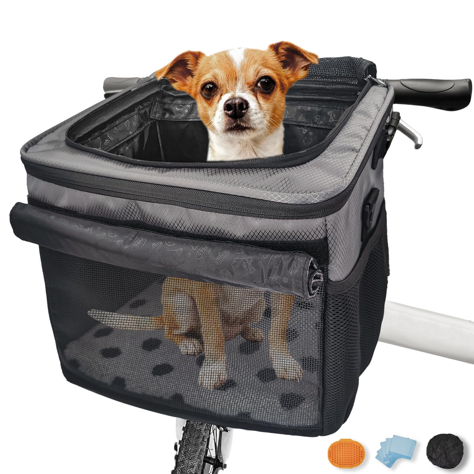 VeluXanipyr dog bike basket front view shows secure bike mounting for on-the-go adventures.