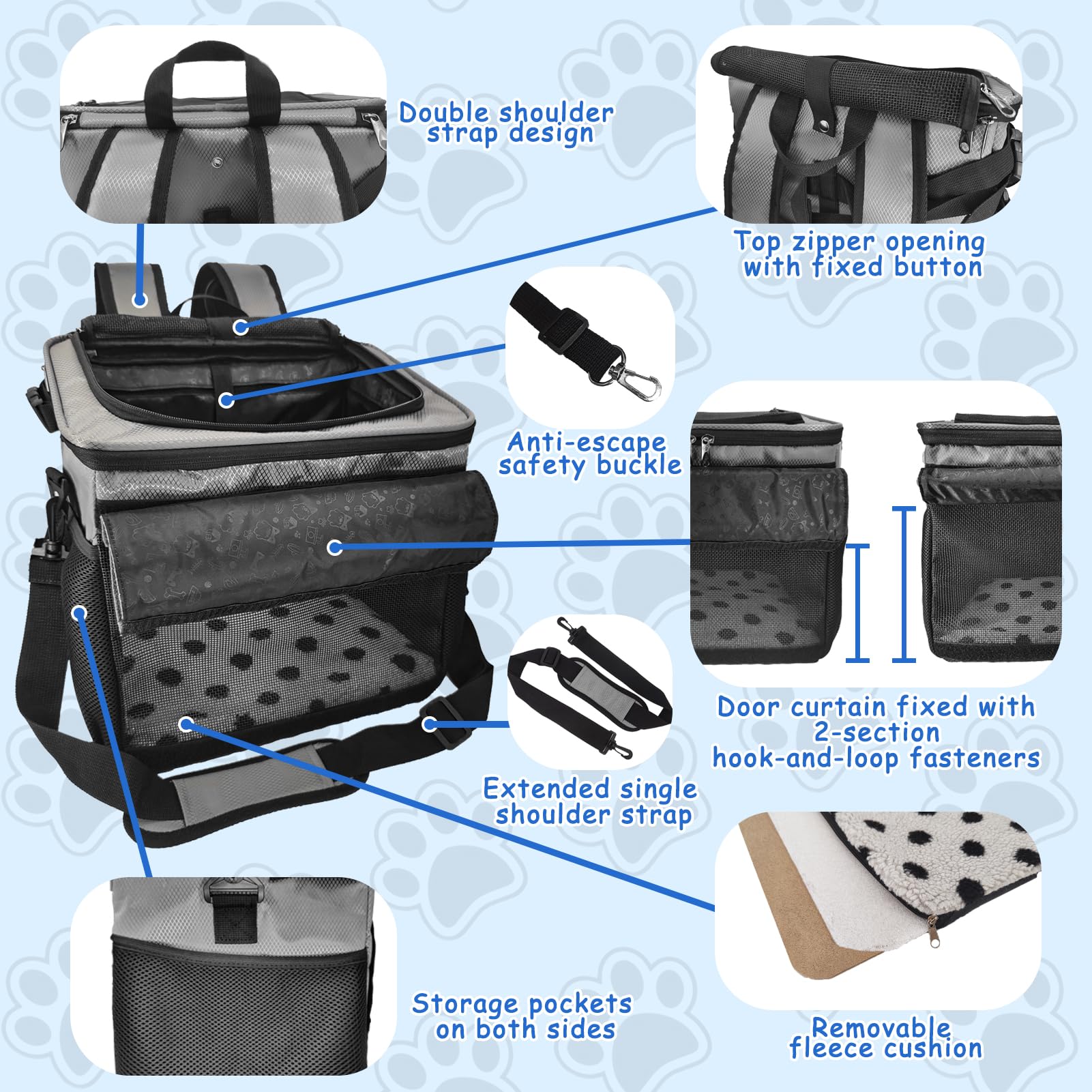 VeluXanipyr pet car seat with extended strap enables versatile mounting options.