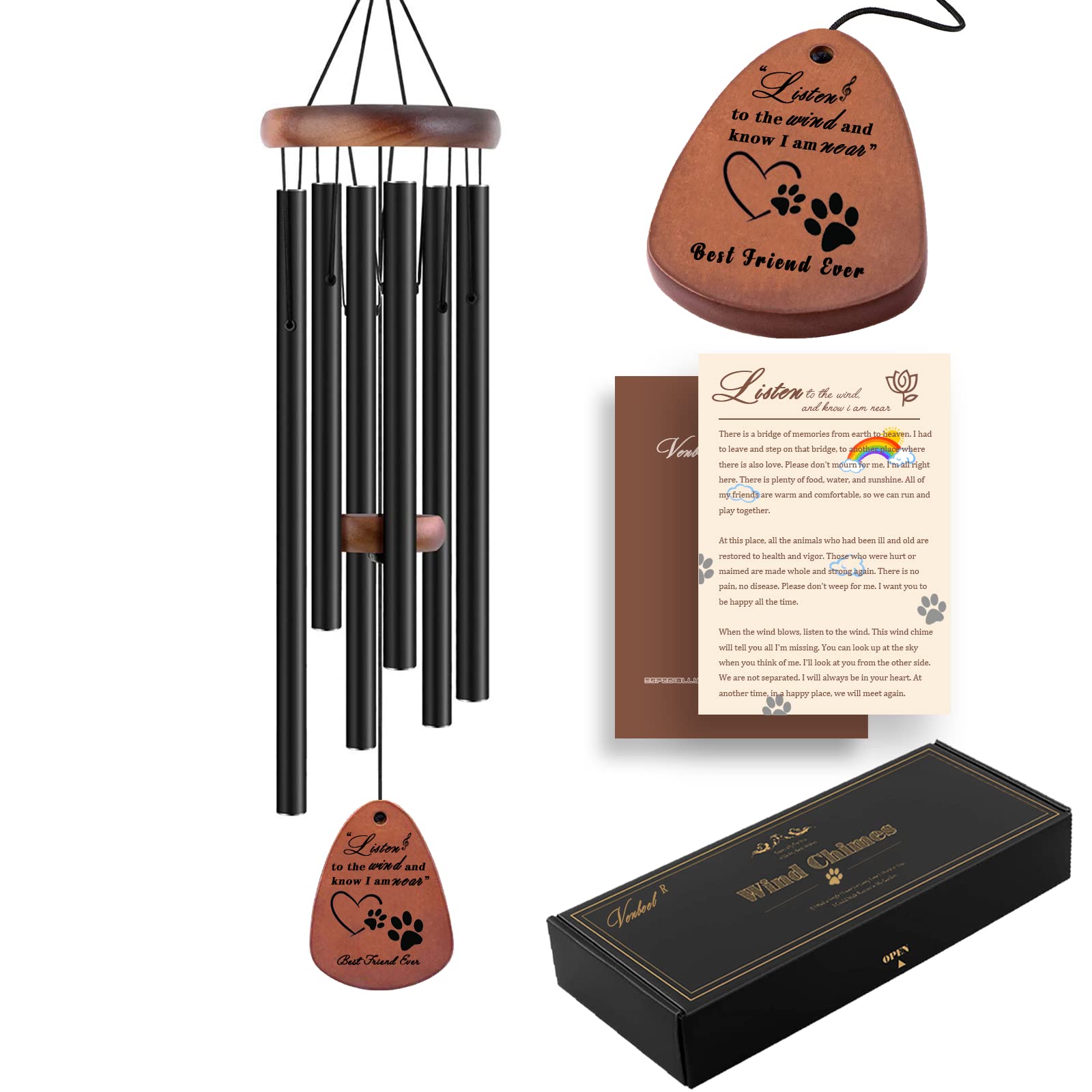 VENBEEL dog memorial wind chimes 28in wood on porch for comforting remembrance