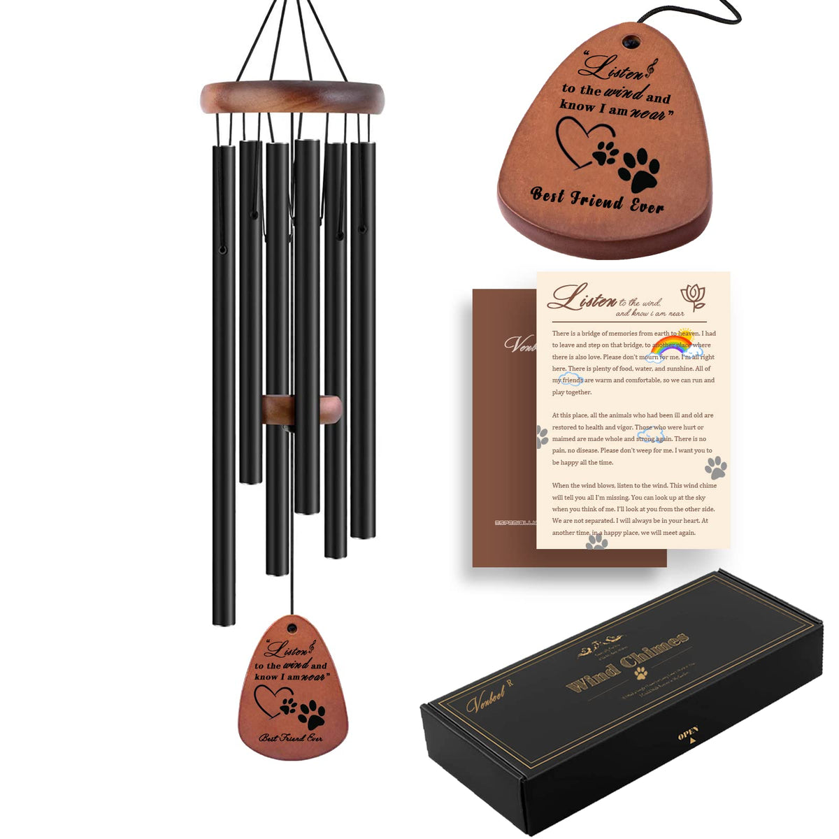 VENBEEL dog memorial wind chimes 28in wood on porch for comforting remembrance