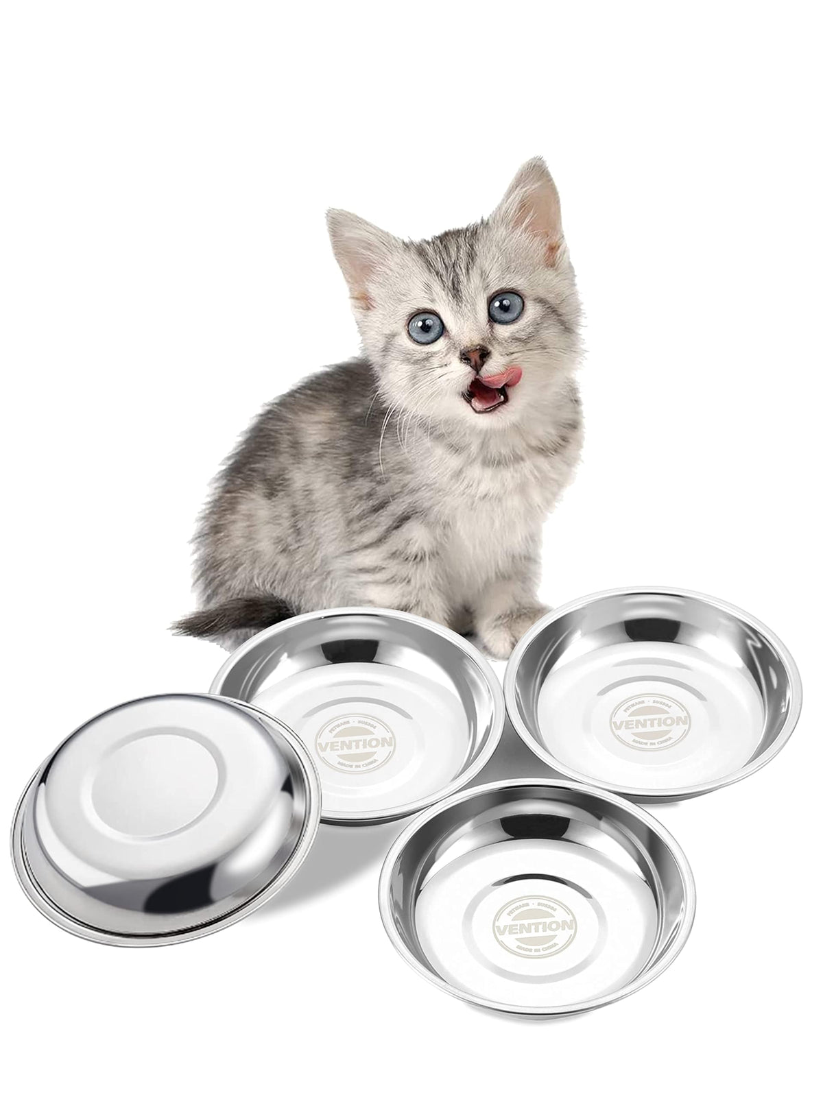 Tazones VENTION para gatos pequeños, vista frontal, ideal para evitar estrés de bigotes al comer