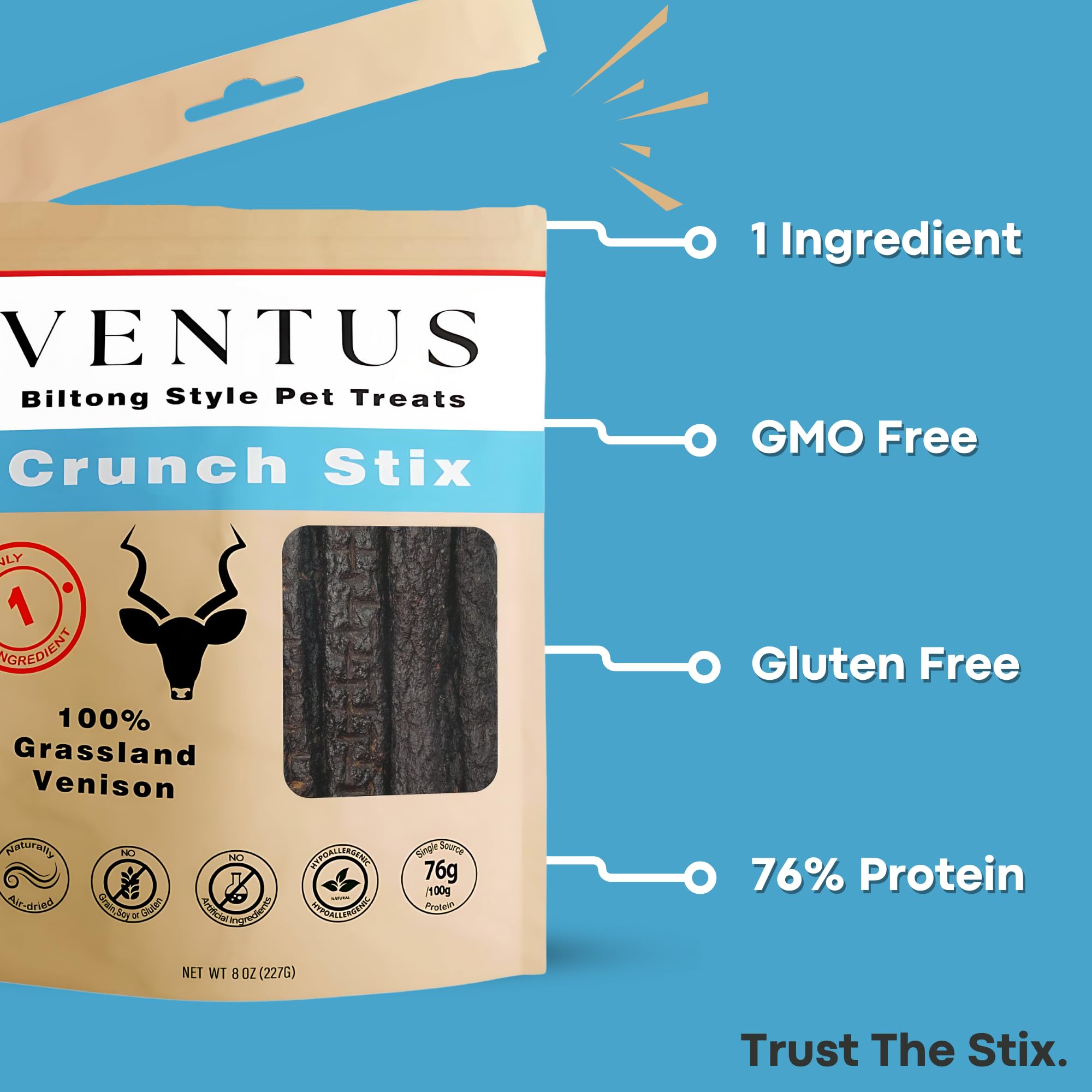 VENTUS Jerky Crunch Stix during training session as a high-value reward