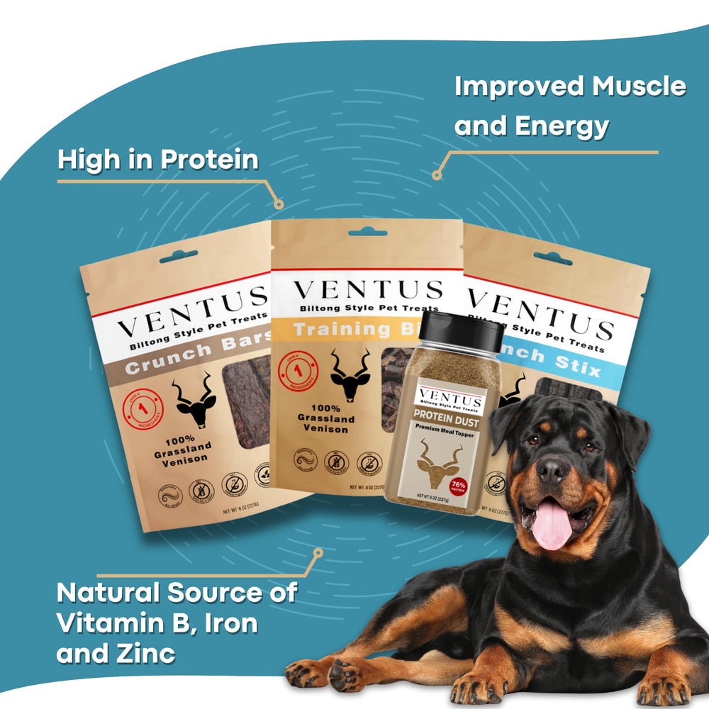 VENTUS Jerky Crunch Stix venison closeup displaying natural flavor for dogs