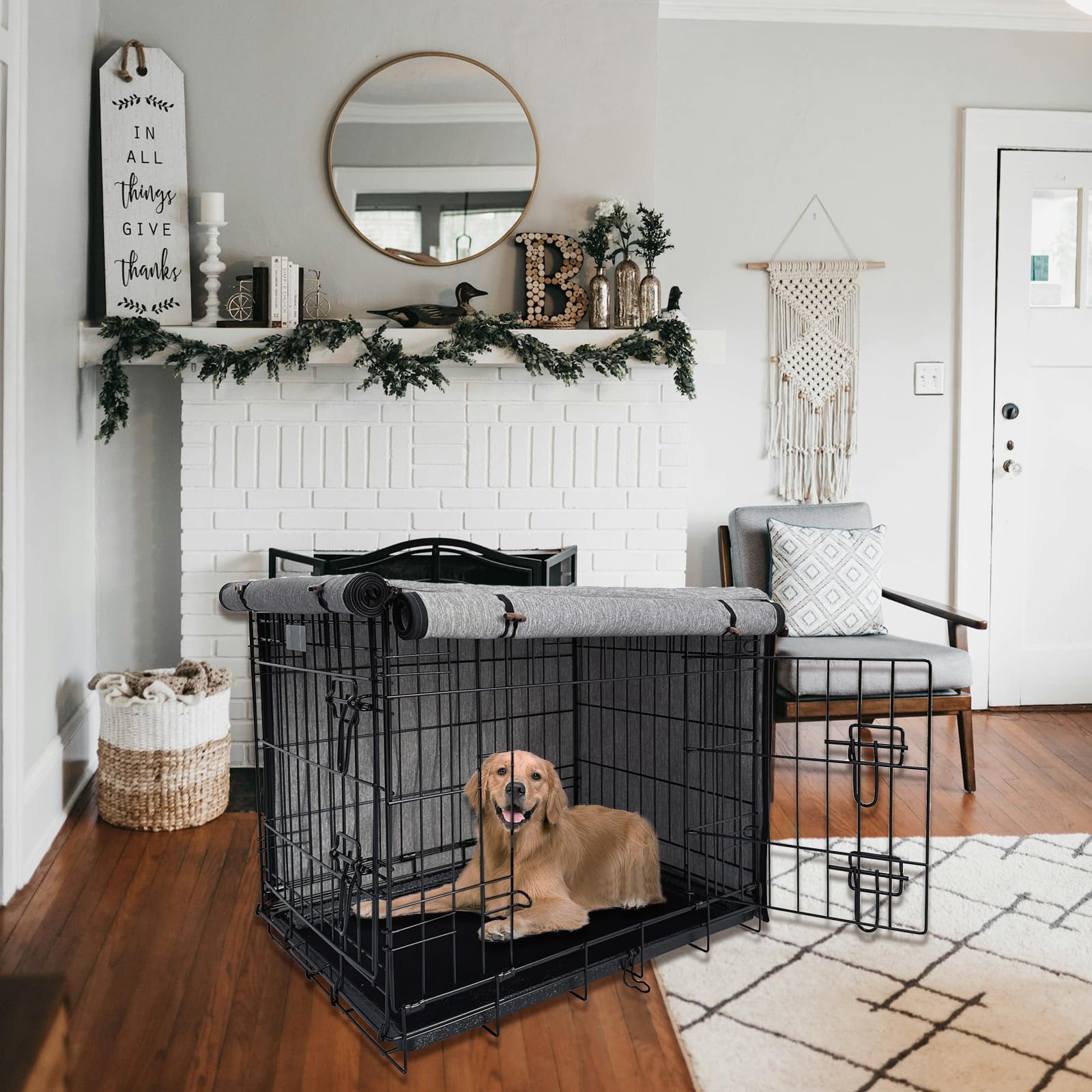 VERABE 54-inch crate fit image confirms precise sizing for large dogs and easy verification.