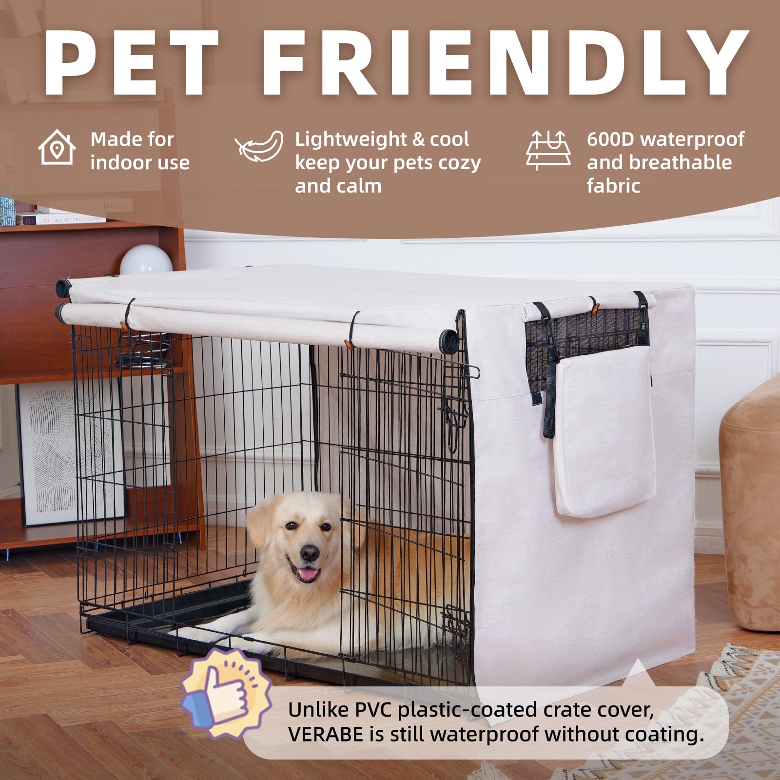VERABE chew-resistant crate cover strengthens security against clawing while keeping pet comfortable