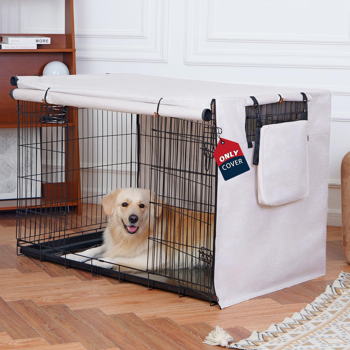 VERABE dog crate cover shows waterproof 600D fabric for all-season protection