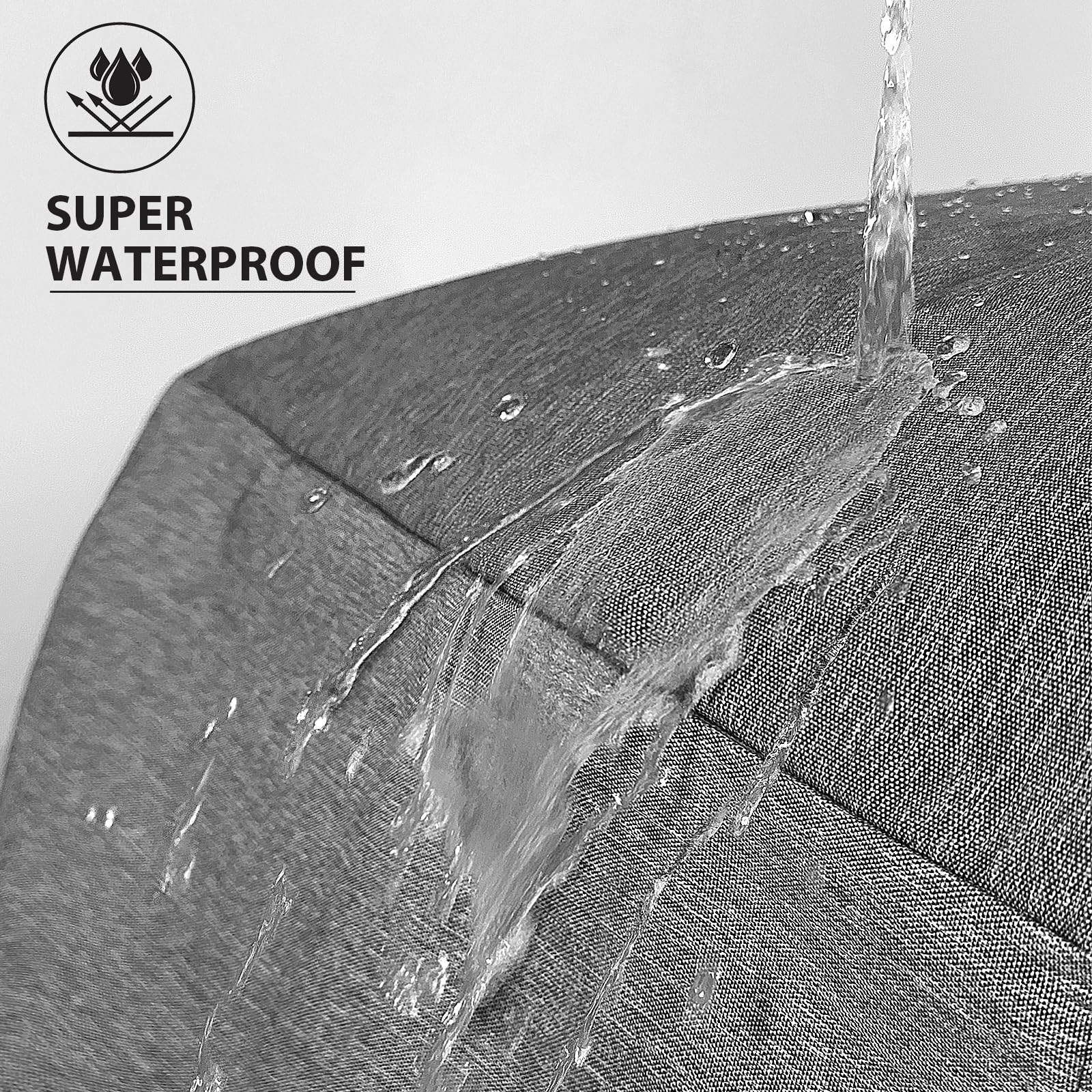 VERABE weatherproof fabric close-up highlights 600D Oxford material for rain, wind, and sun protection.