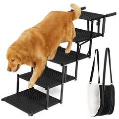 VERALUX dog stairs five-step foldable pet ladder aids easy car entry and stability.