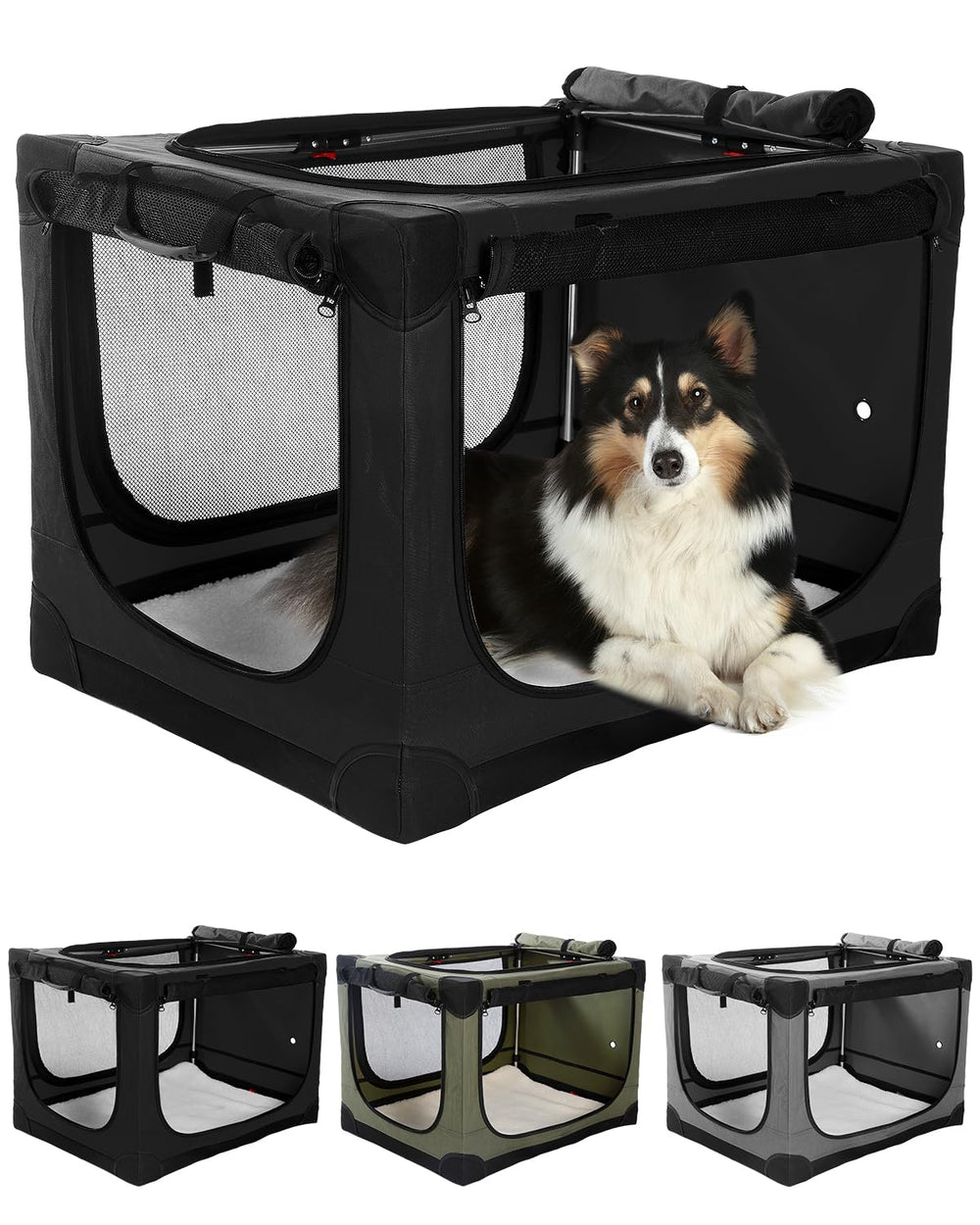 Veraste collapsible dog crate folded for space-saving storage and easy transport.