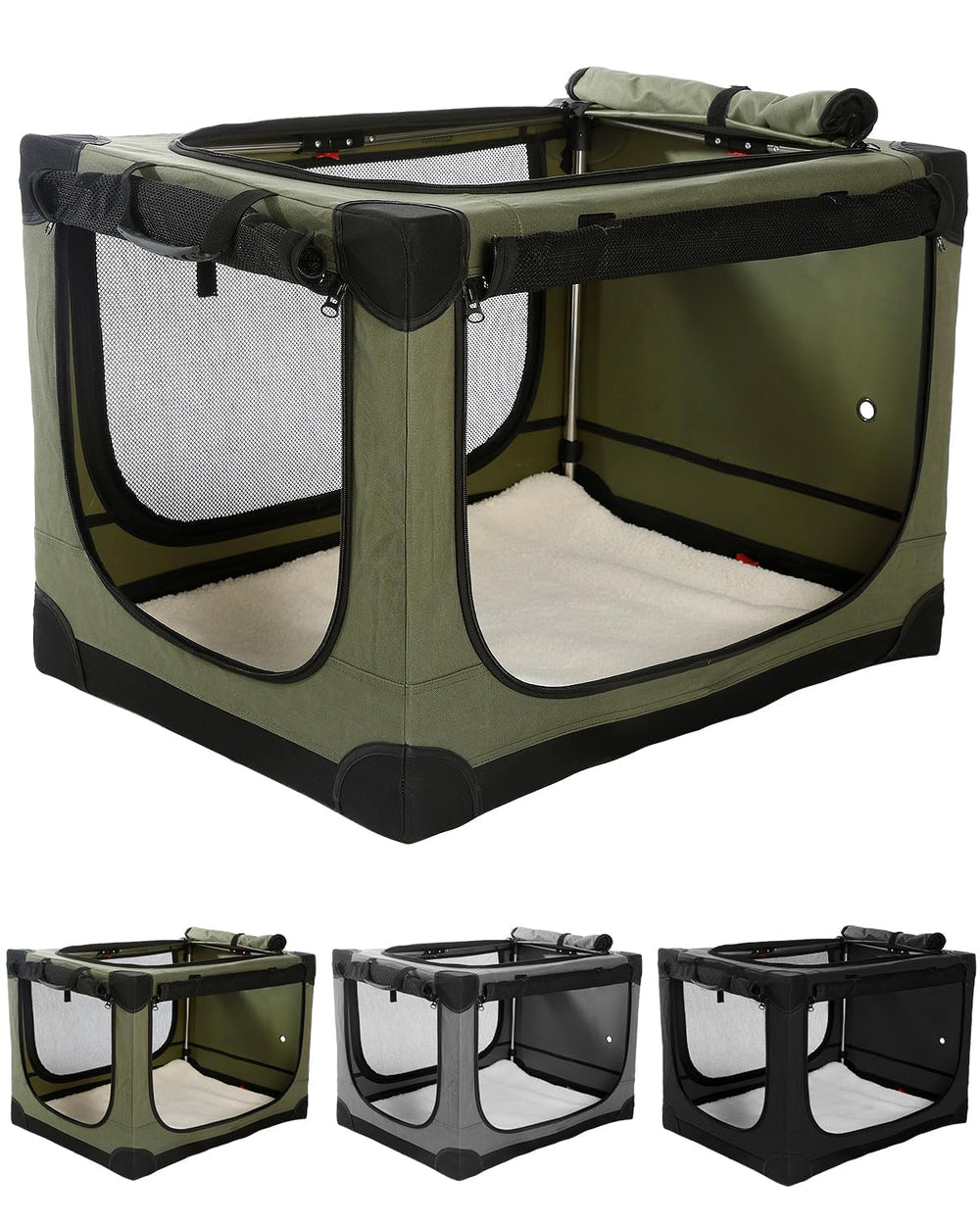 Veraste 33-inch collapsible travel dog crate front view highlighting quick, tool-free setup.