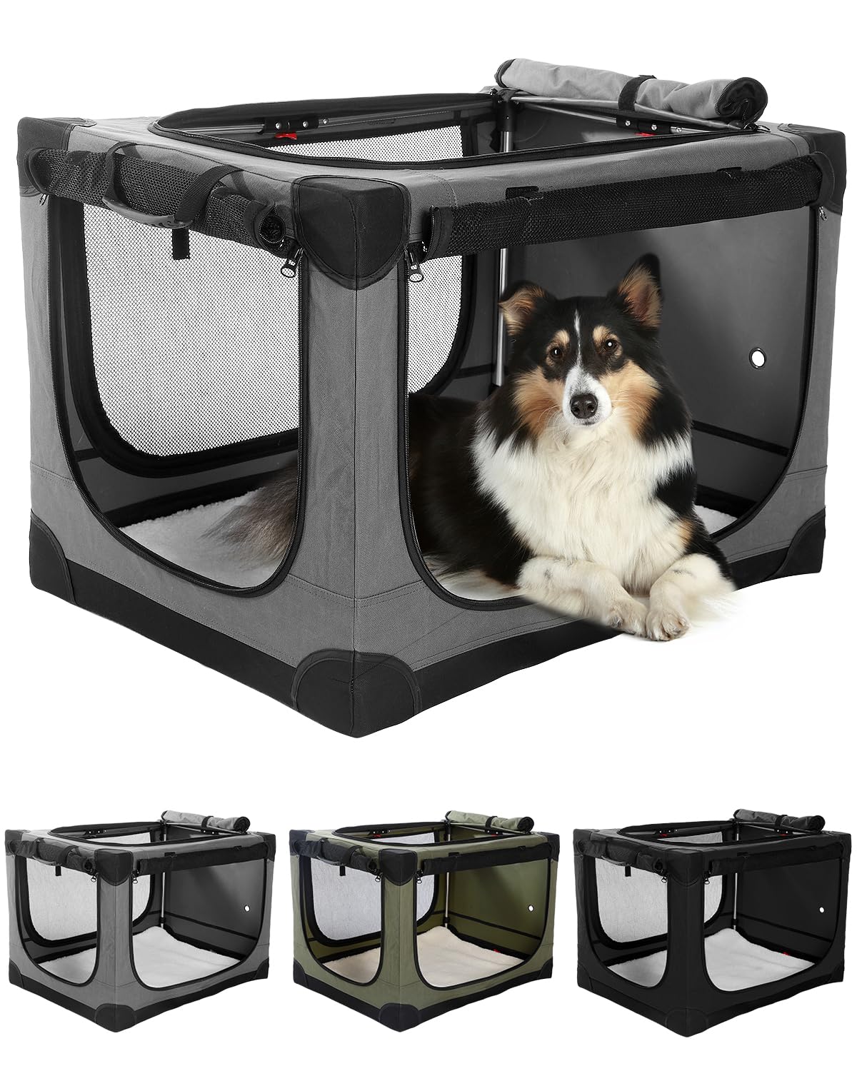 Veraste 24in travel dog crate side view with sturdy frame for medium to large dogs.