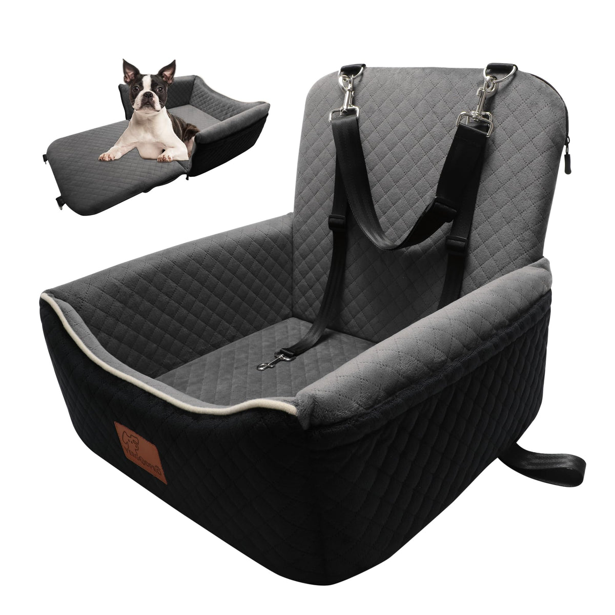 VERGODPRO dog car seat bed front view with memory foam comfort and non-slip base.