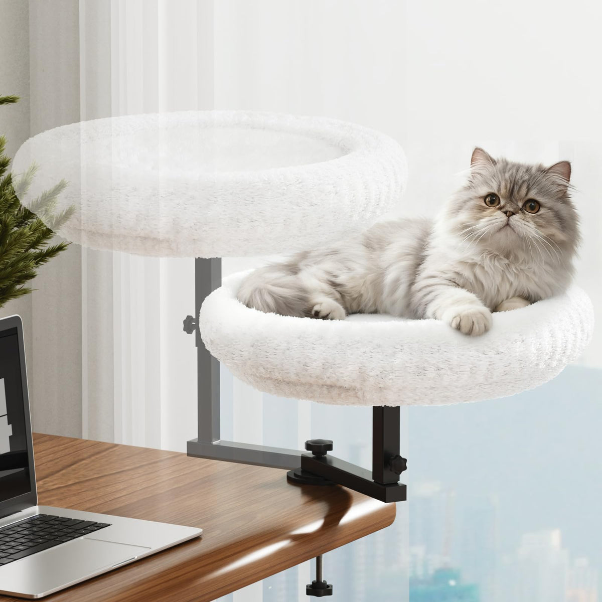 VERIFOST adjustable cat desk bed with 360° rotation for flexible lounging near your workspace