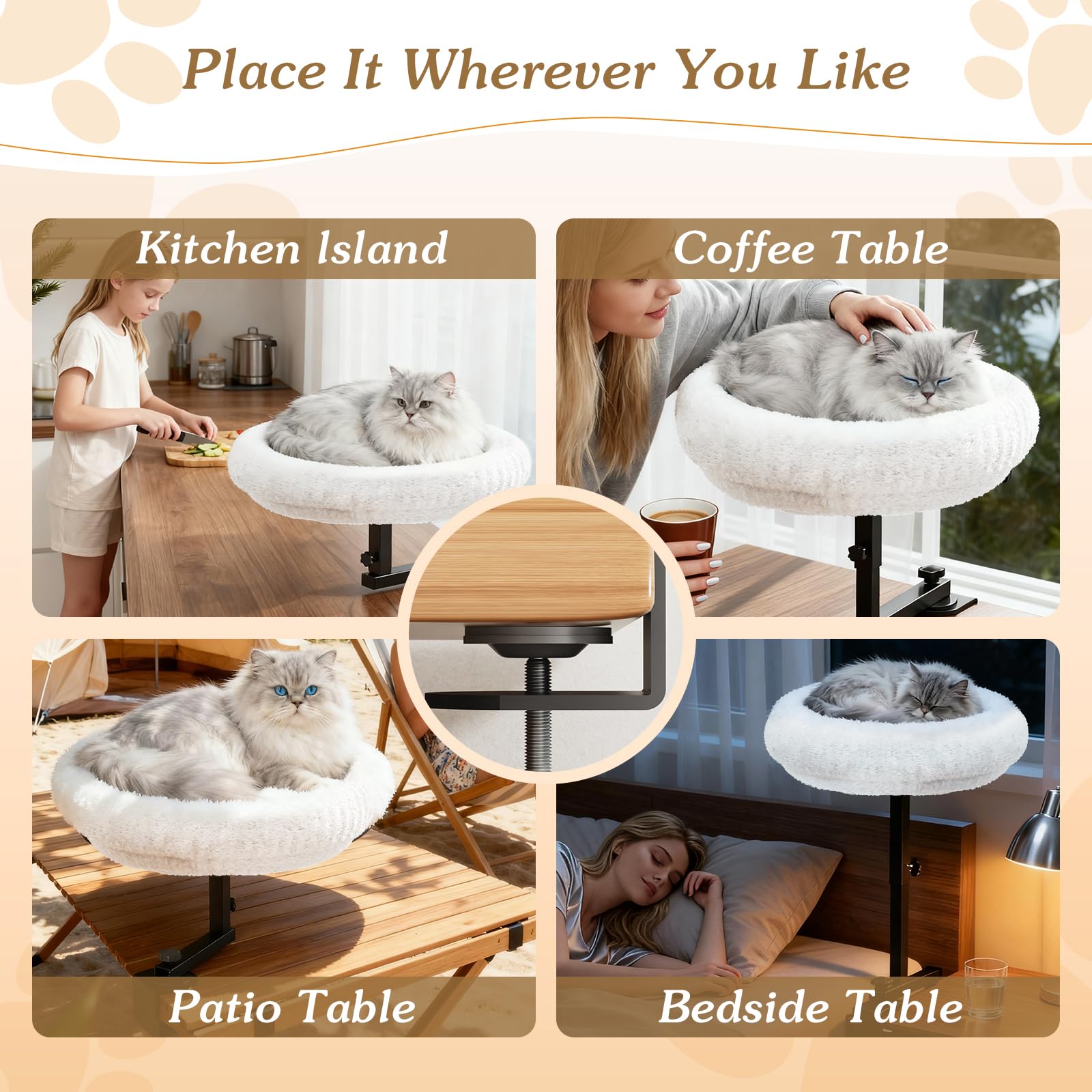 VERIFOST beige cat desk bed blends with neutral interiors and warm comfort