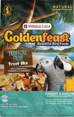 Versele-Laga Goldenfeast Tropical Fruit Treat Mix bag with colorful pieces promoting foraging and enrichment.