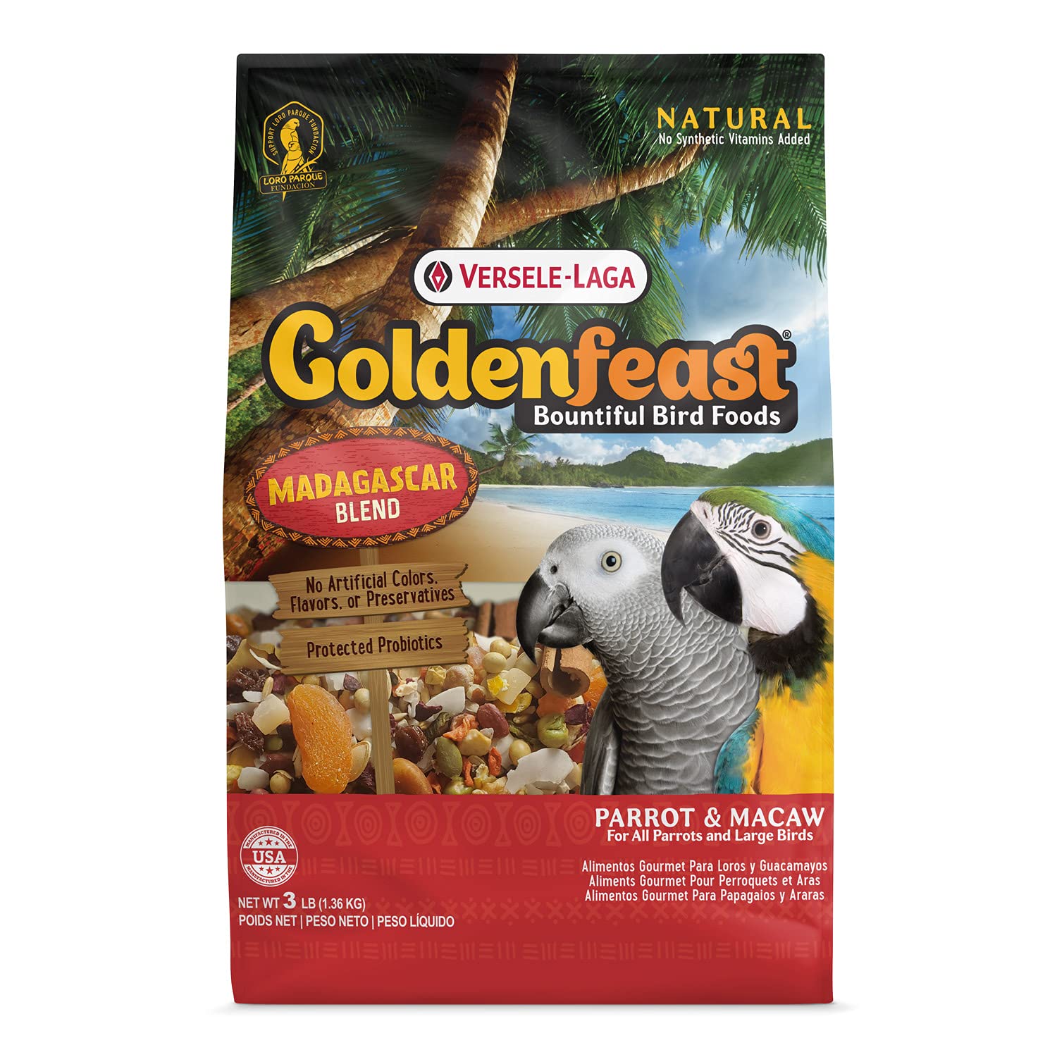 Versele-Laga VL Goldenfeast Madagascar Blend bag—premium seed mix for small birds' daily meals.