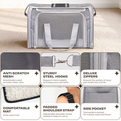 Vertical-Pro travel-ready cat and dog carrier fits on car seats