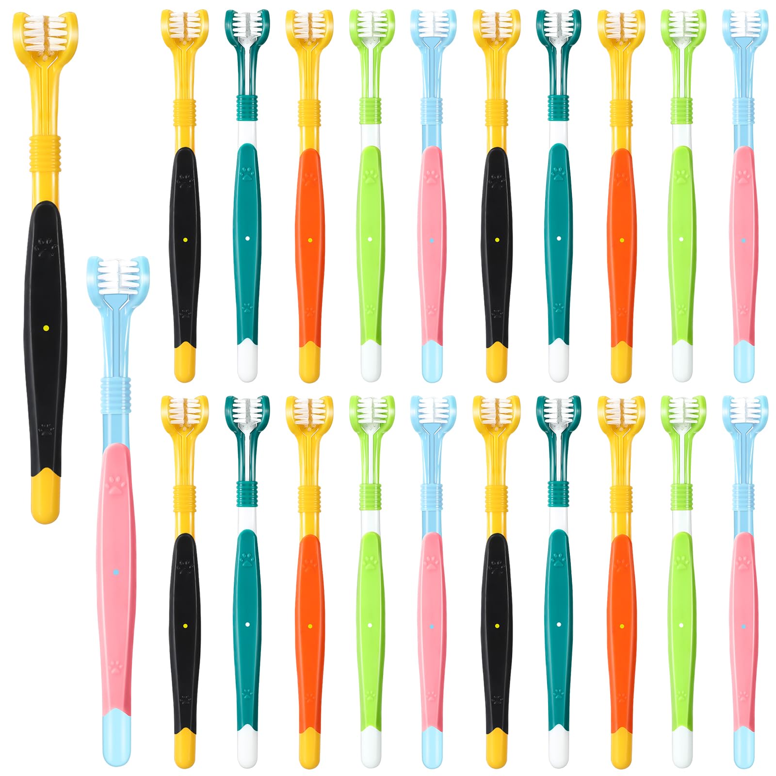 Vesici dog toothbrush with a 3-sided design for thorough cleaning between teeth.