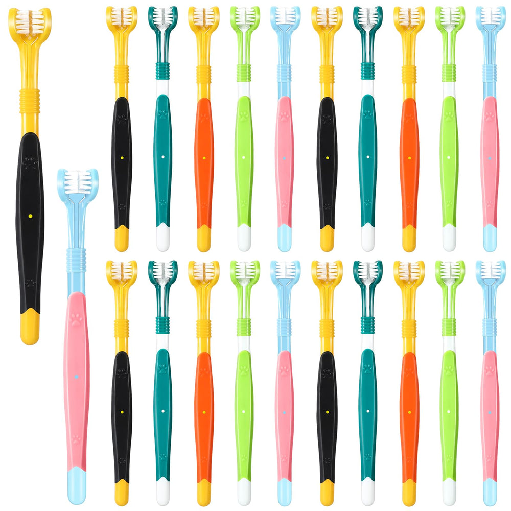 Vesici dog toothbrush with a 3-sided design for thorough cleaning between teeth.