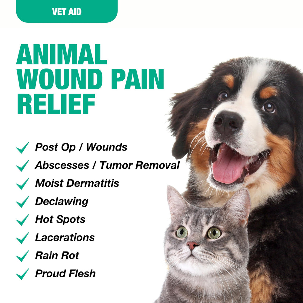 Vet Aid Animal Wound Care Spray label—clear usage directions for safe pet wound care.