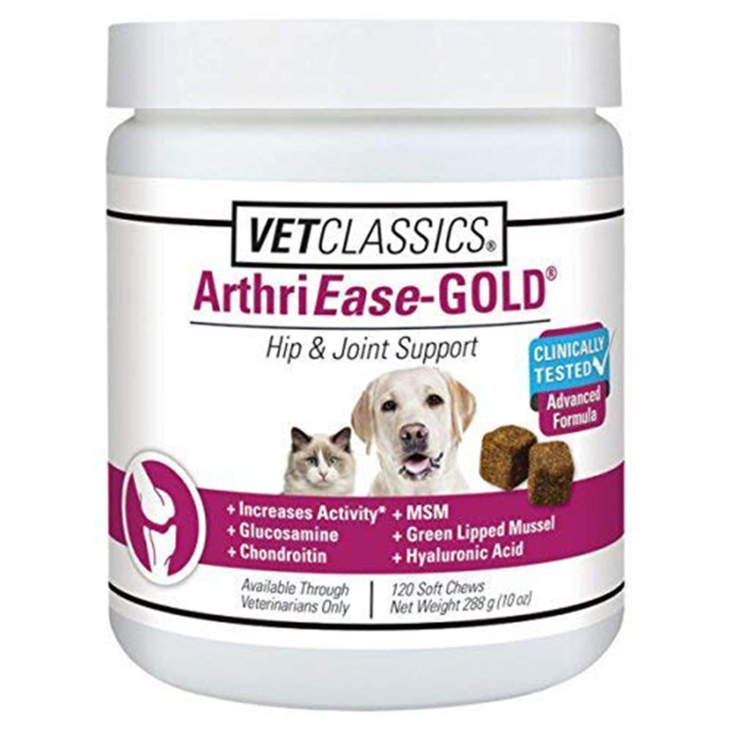 Vet Classics ArthriEASE-Gold bottle pour shows joint support for dogs and cats.