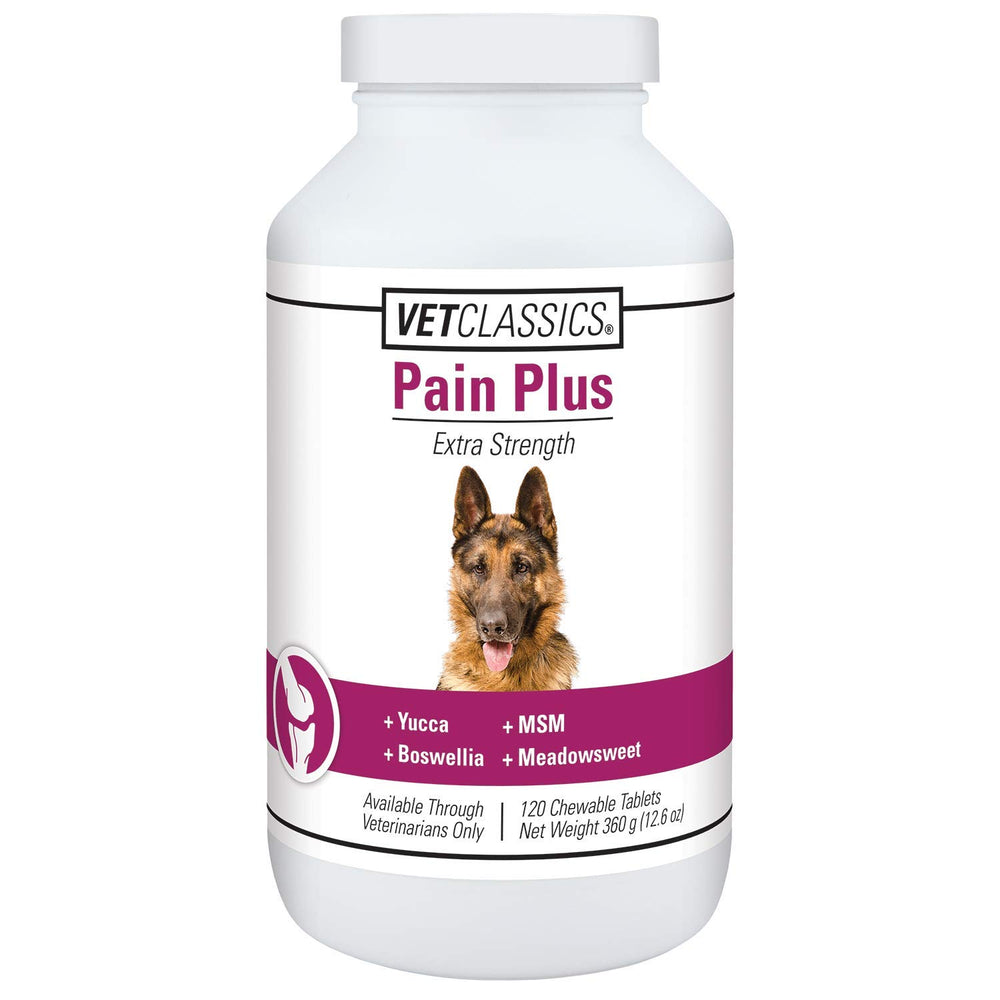 Vet Classics Pain Plus chewable tablets bottle front view supports daily dog comfort