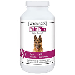 Vet Classics Pain Plus chewable tablets bottle front view supports daily dog comfort