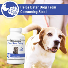 Closeup of Vet Classics Stop Stool Eating chews highlighting enzymes and probiotics.
