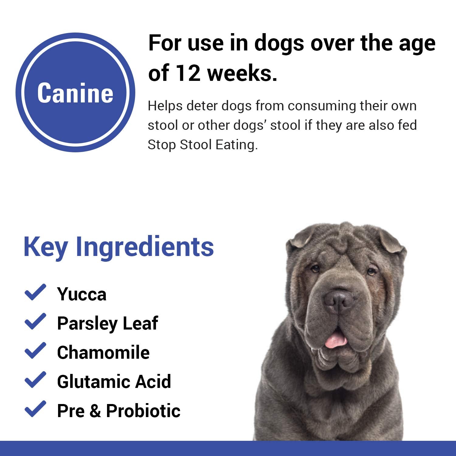 Label showing enzyme-probiotic ingredients in Vet Classics Stop Stool Eating.