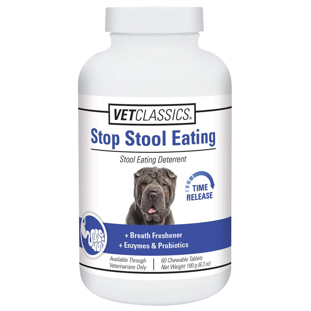 Vet Classics Stop Stool Eating soft chews bottle, daily stool-eating deterrence and breath support.
