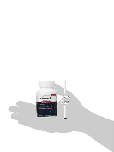 Vet One Vitamin K1 chewables for dogs and cats on a shelf, highlighting easy-to-dose beef-flavored tablets.